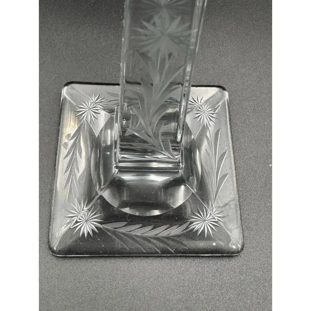 Heisey Aristocrat Hughes Cornflower Cut Glass Candlesticks Set of 2 Marked